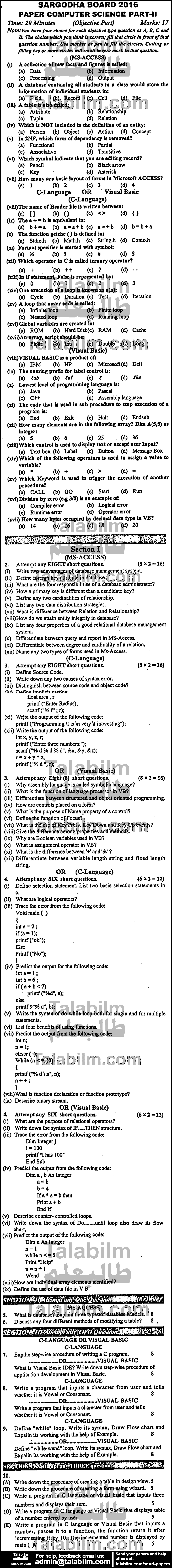 Computer Science 0 past paper for Group-I 2016