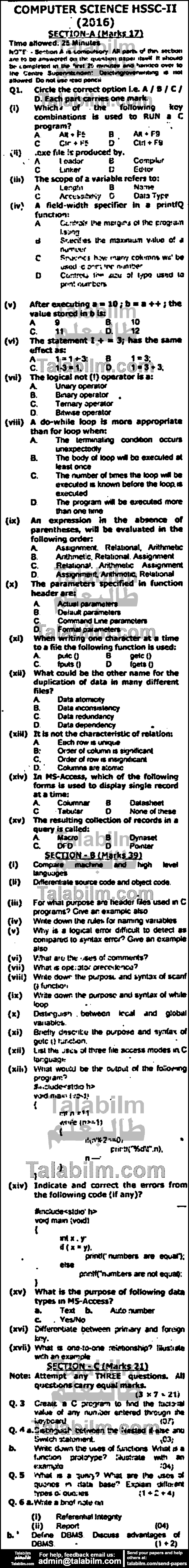 Computer Science 0 past paper for Group-I 2016