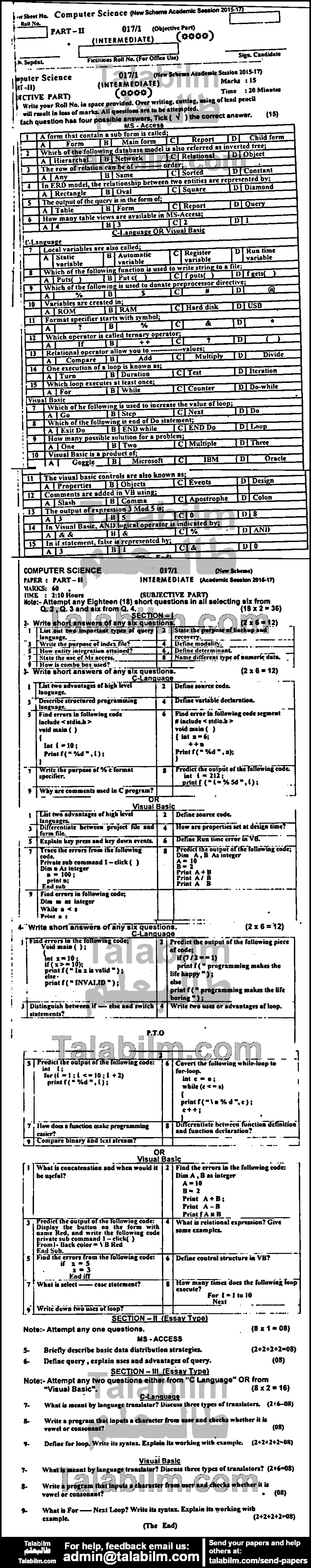 Computer Science 0 past paper for Group-I 2017