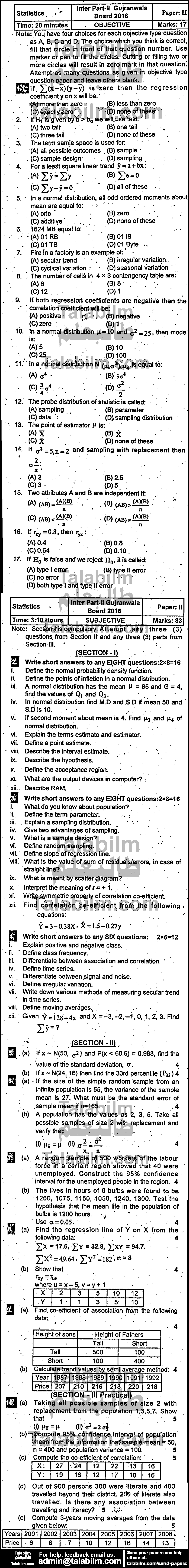 Statistics 0 past paper for Group-I 2016