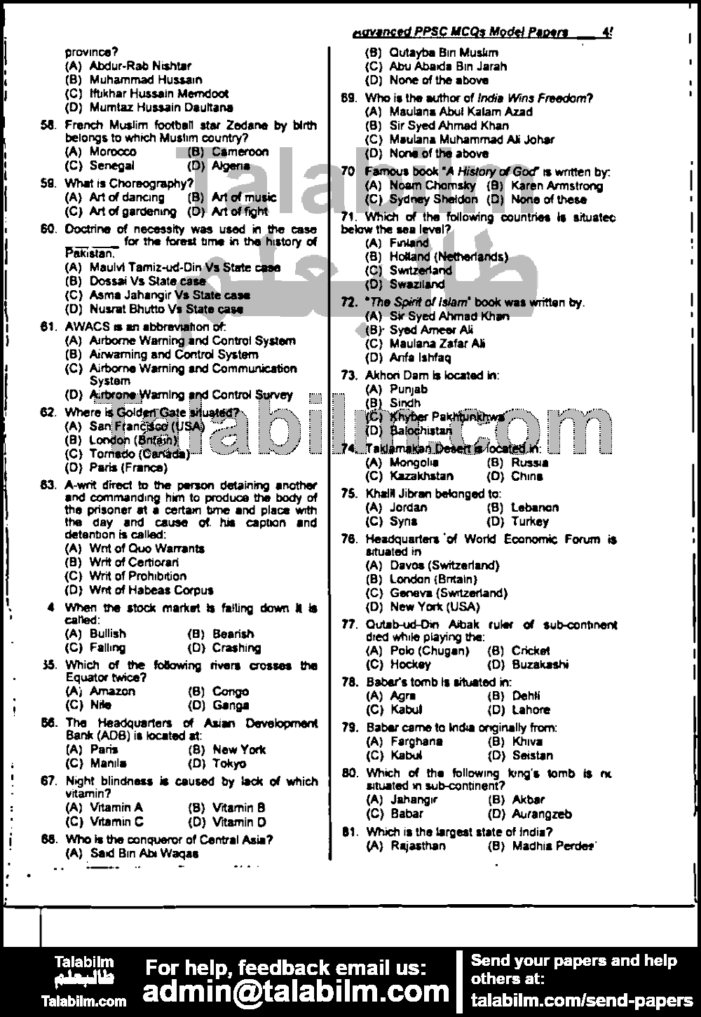 Provincial Management Service 0 past paper for 2006 Page No. 4