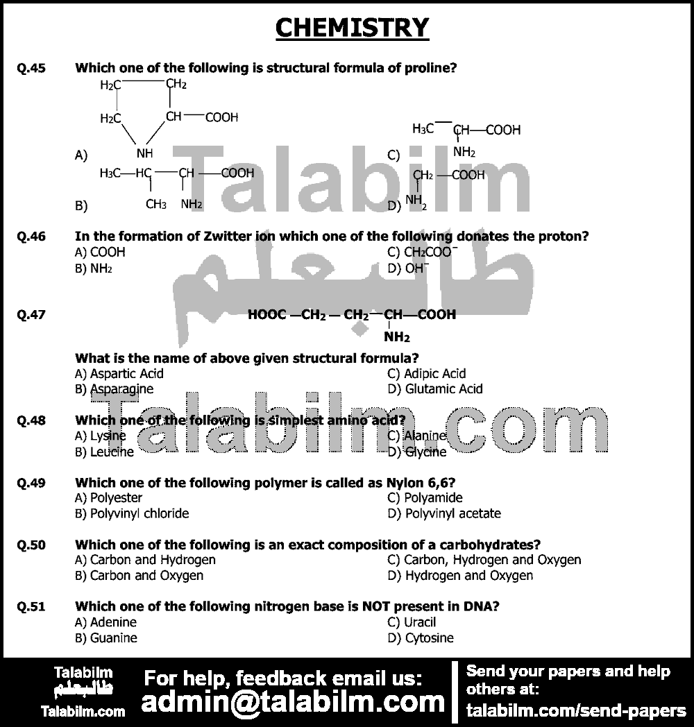 UHS MDCAT 0 past paper for Chemistry 2016