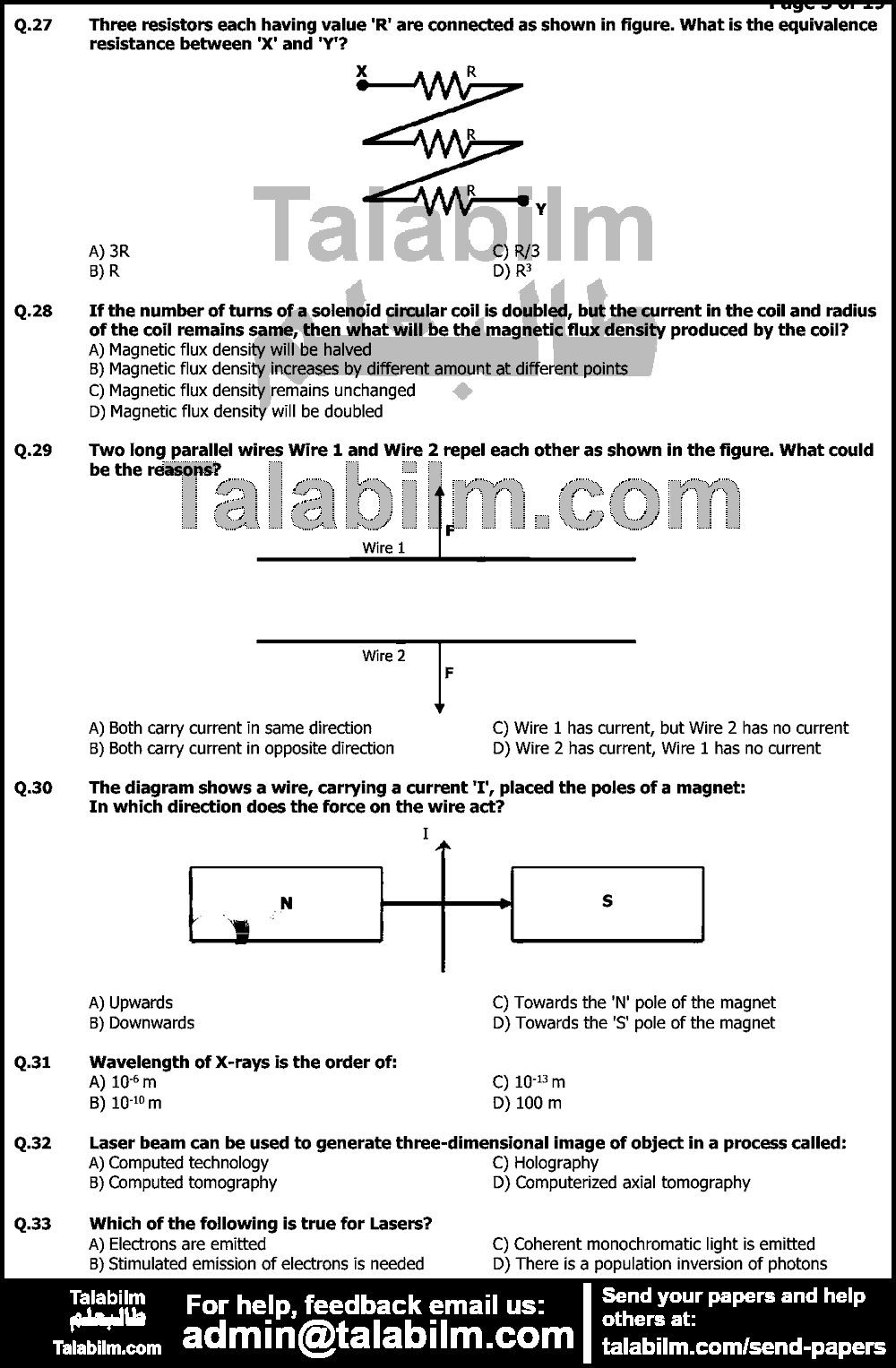 UHS MDCAT 0 past paper for Physics 2011 Page No. 5