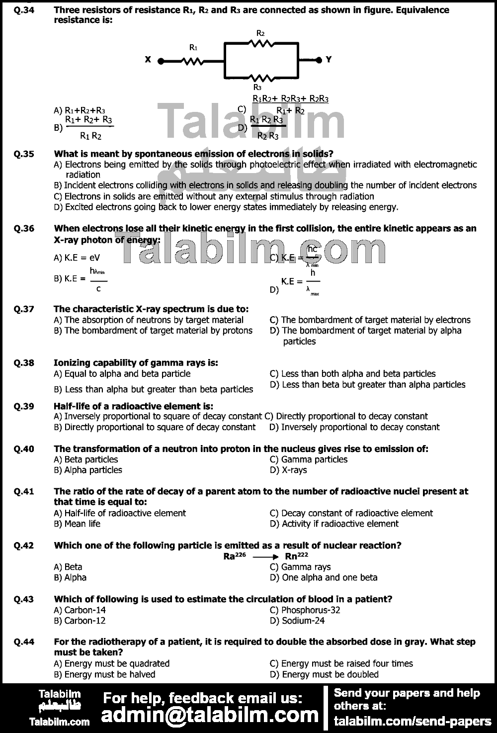 UHS MDCAT 0 past paper for Physics 2011 Page No. 6