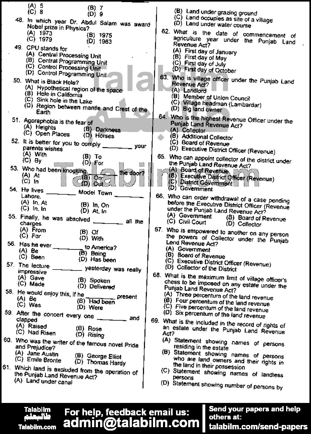 Naib Tehsildar 0 past paper for 2009 Page No. 3