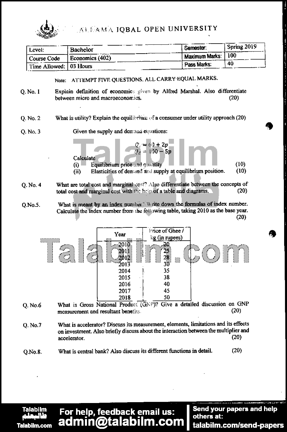 Economics 402 past paper for Spring 2019 Page No. 2