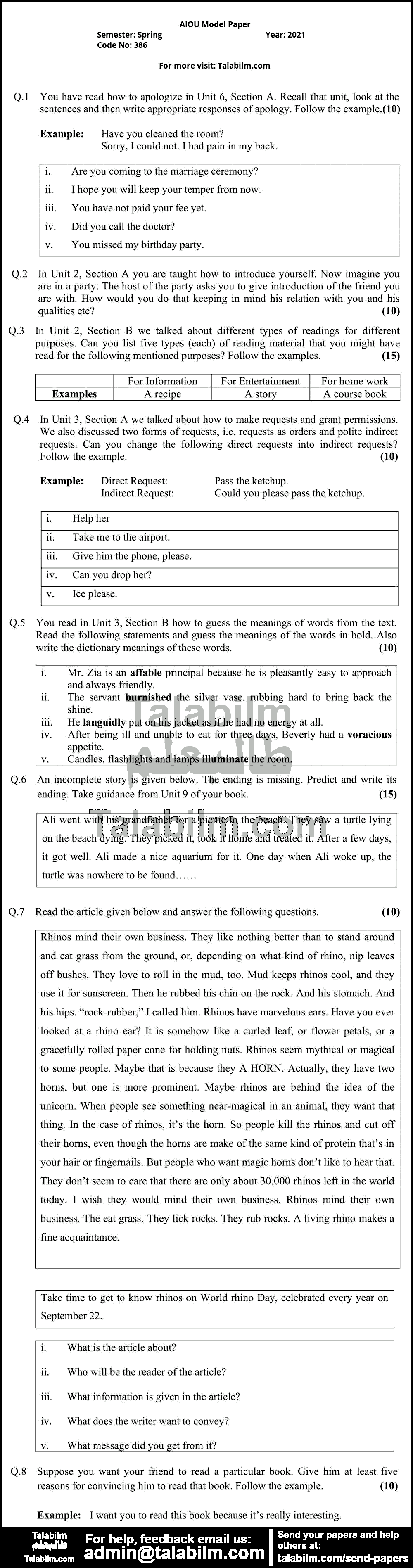 aiou solved assignment english code 386 pdf