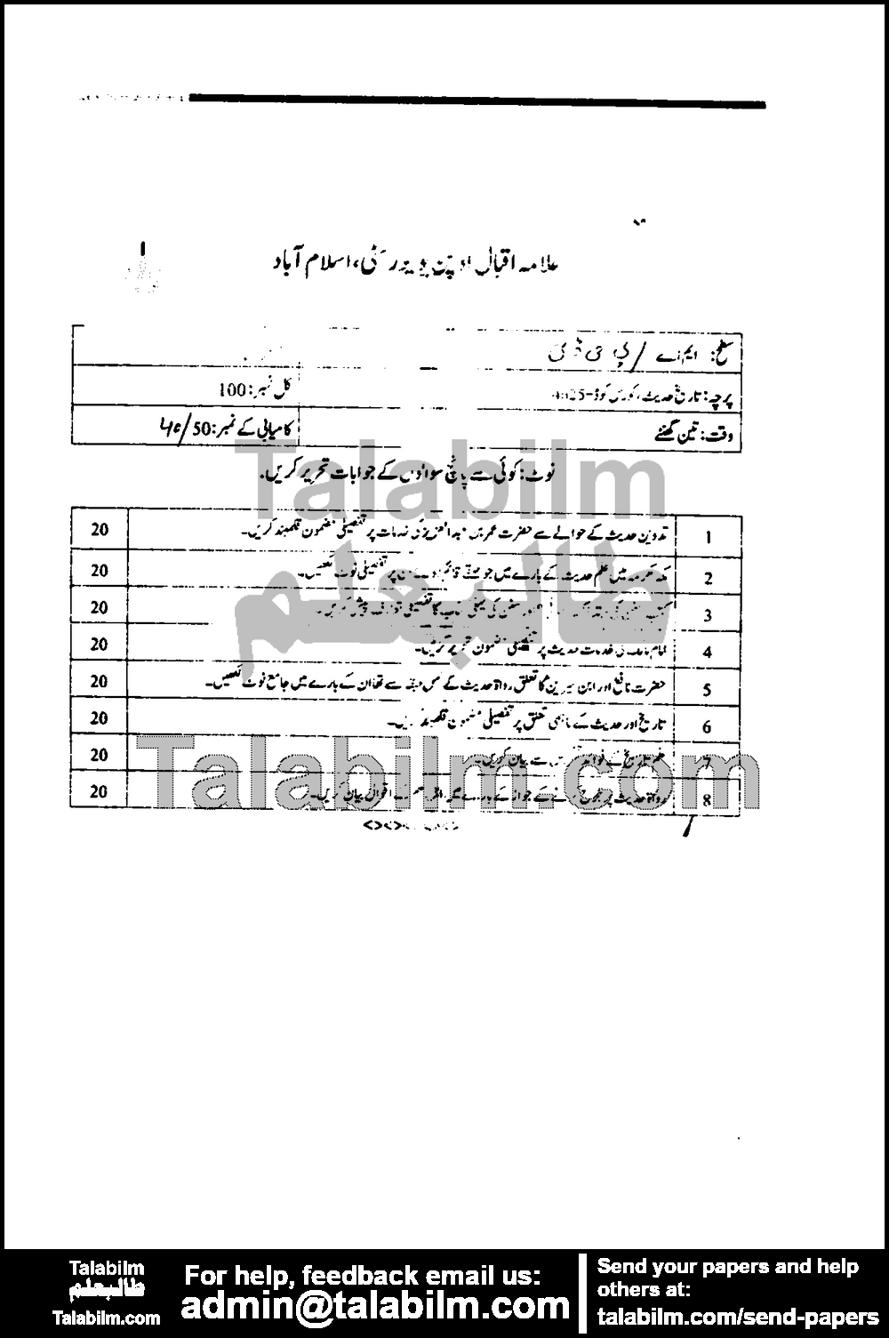 History of Hadith Literature-I 4625 past paper for Spring 2022 Page No. 2