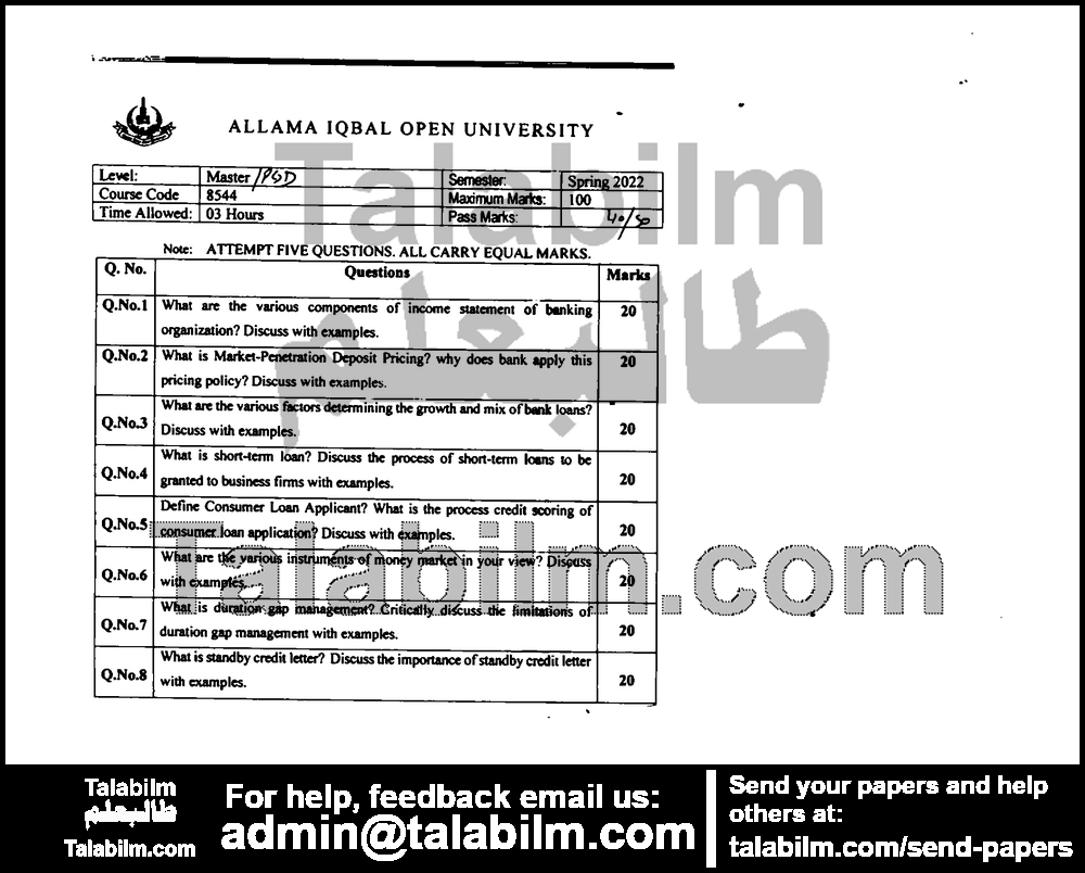 Credit Management 8544 past paper for Spring 2022 Page No. 2