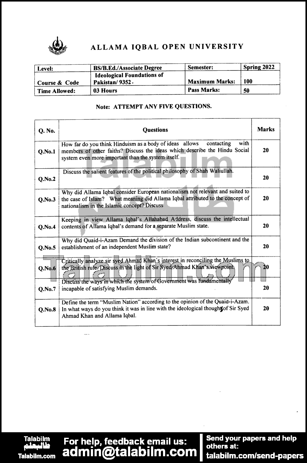 Smes and Agri Finance 9532 past paper for Spring 2022 Page No. 2