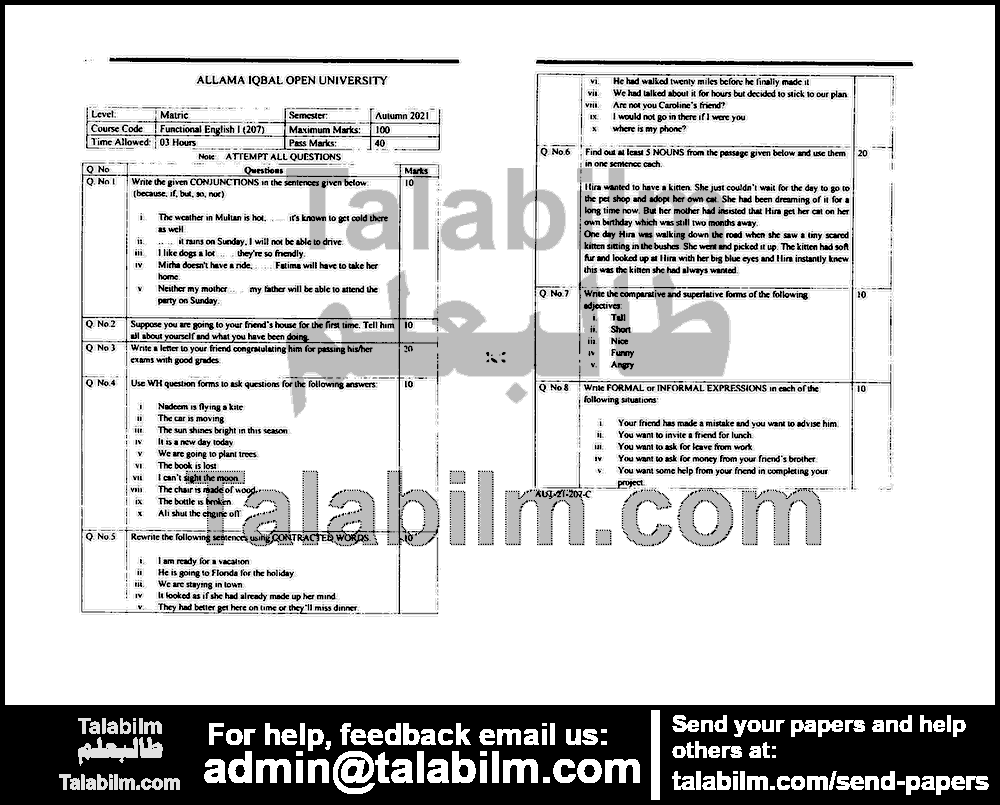 Compulsory English-I 207 past paper for Autumn 2021 Page No. 3