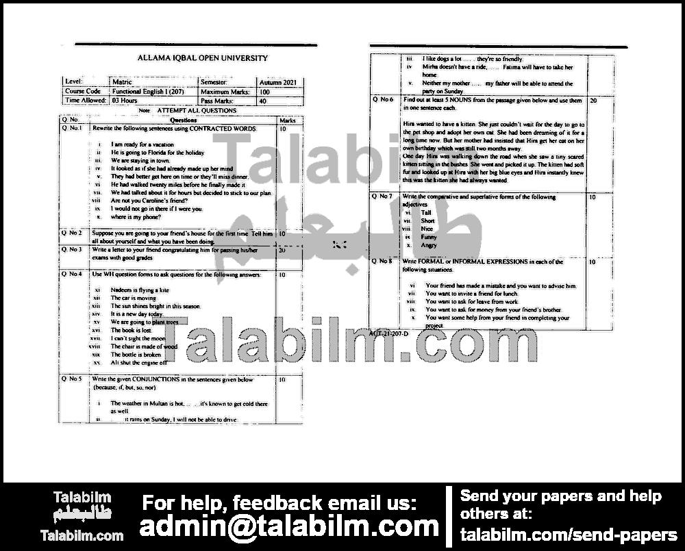 Compulsory English-I 207 past paper for Autumn 2021 Page No. 4