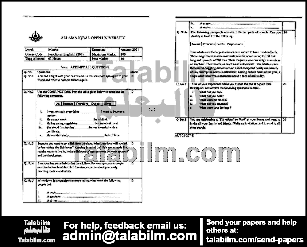 Compulsory English-I 207 past paper for Autumn 2021 Page No. 5