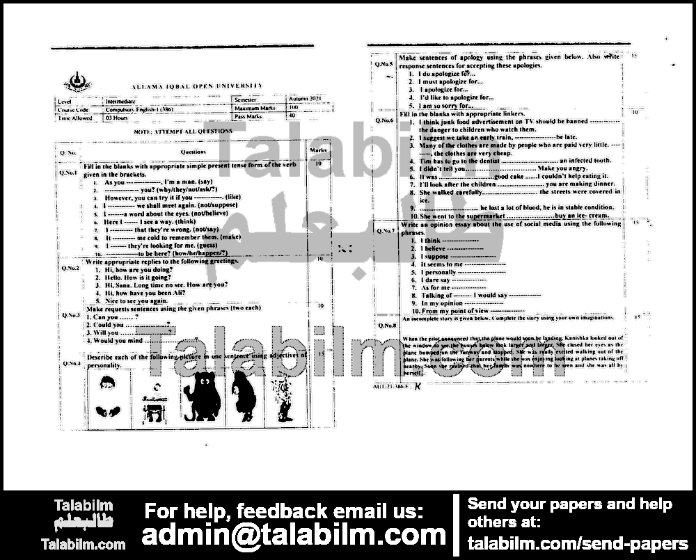 Compulsory English-I 386 past paper for Autumn 2021 Page No. 11