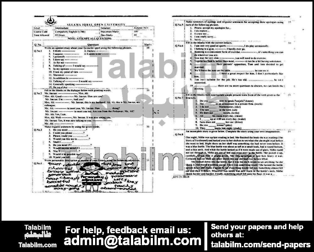 Compulsory English-I 386 past paper for Autumn 2021 Page No. 2