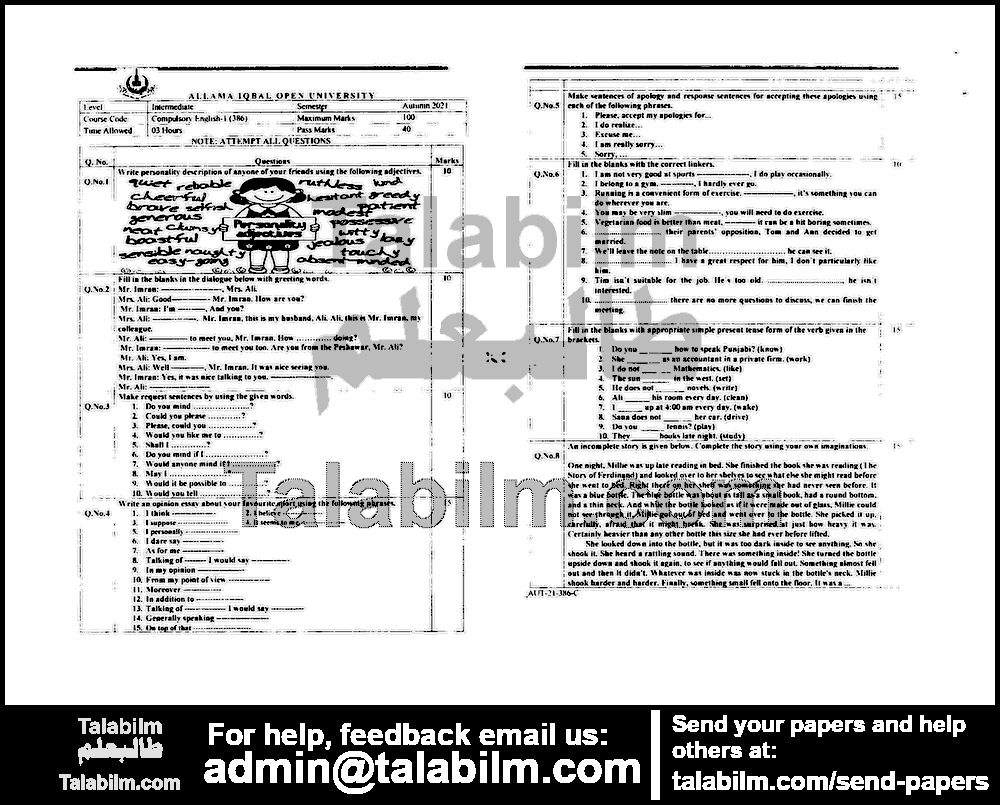 Compulsory English-I 386 past paper for Autumn 2021 Page No. 3