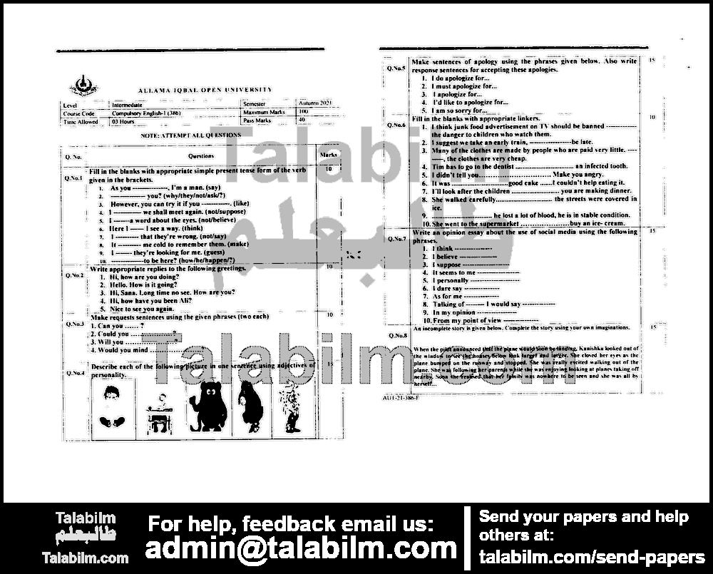 Compulsory English-I 386 past paper for Autumn 2021 Page No. 6