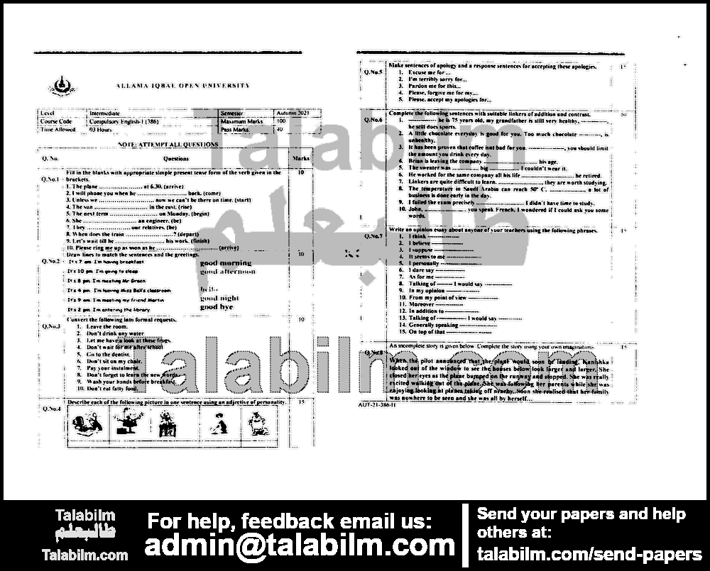 Compulsory English-I 386 past paper for Autumn 2021 Page No. 8