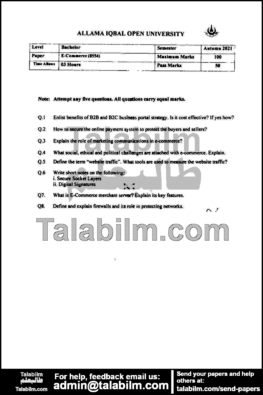 E-Commerce 8554 past paper for Autumn 2021 Page No. 2